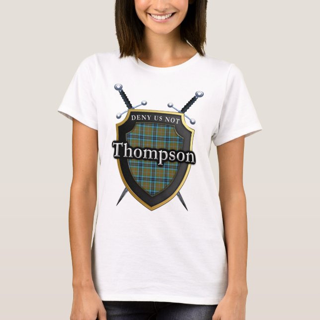 T-shirt Bold Clan Thompson Tartan Scottish Shield (Devant)