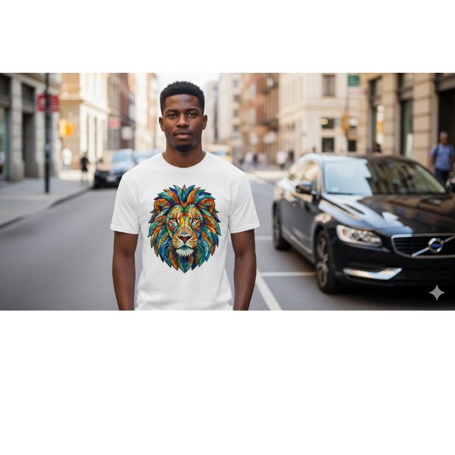 T-shirt Bold Mosaic Lion Head – Vibrant Artistic King  (Créateur téléchargé)