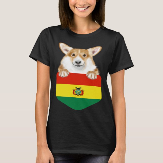 T-shirt Bolivia Flag Pembroke Welsh Corgi Dog In Pocket (Devant)