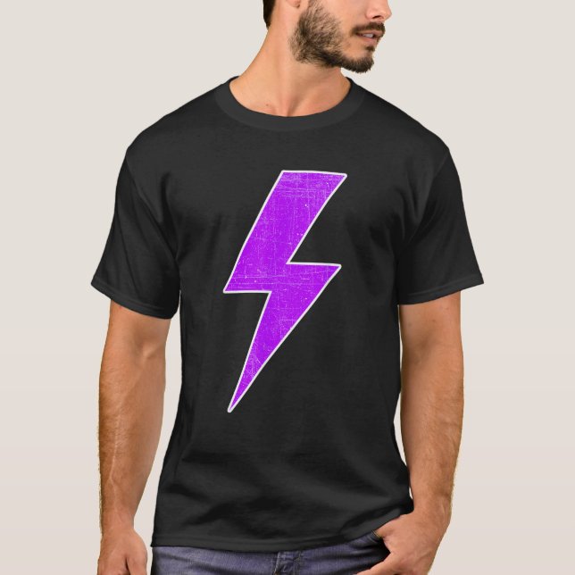 T-shirt Bolt Lightning Purple White Design Team Sports  (Devant)