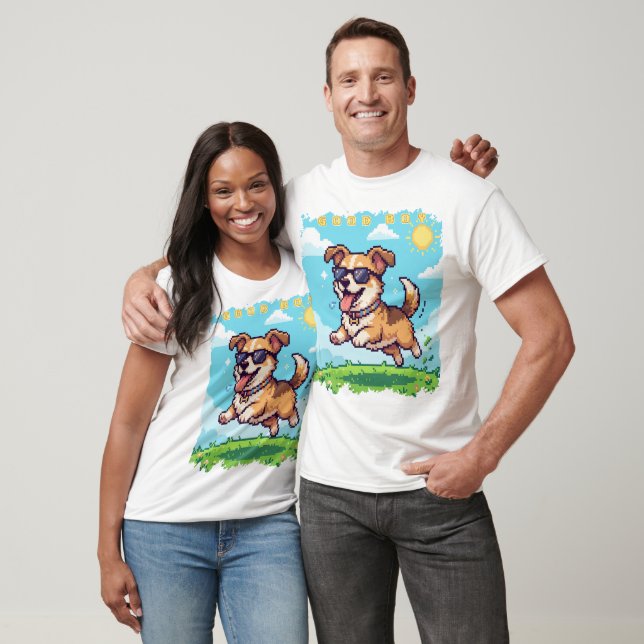 T-shirt Bon Chien Pixel Puppy Design de Jeu Rétro (Unisexe)
