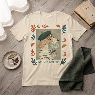 T-shirt Bon Matin Bérets de Chien Café Croissant Français
