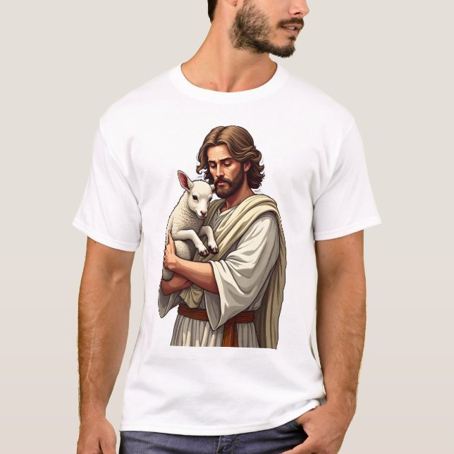 T-shirt Bon Pasteur Jésus Tee Gravure Vintage (Devant)