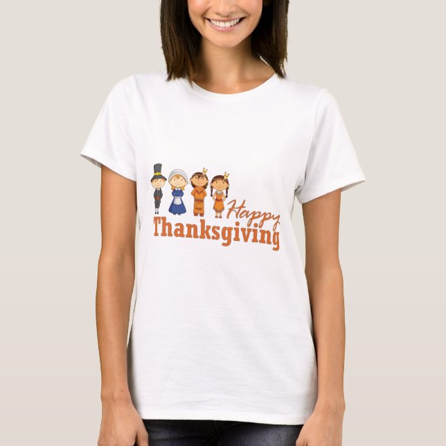 T-shirt Bon thanksgiving avec Pilgrim Amérindien (Devant)