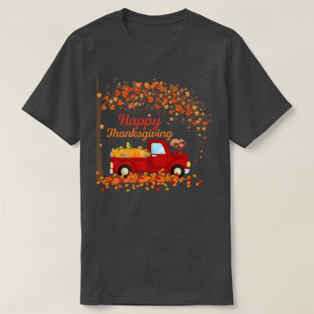 T-SHIRT BON THANKSGIVING CHUTE CAMION ROUGE AUTOMNE FEUILL (Design devant)