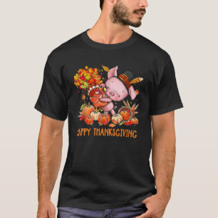 T-shirt Bon thanksgiving Chute La Turquie Avec Le Cochon D