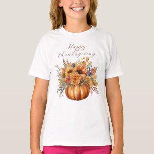 T-shirt Bon thanksgiving-Citrouille et fleurs-