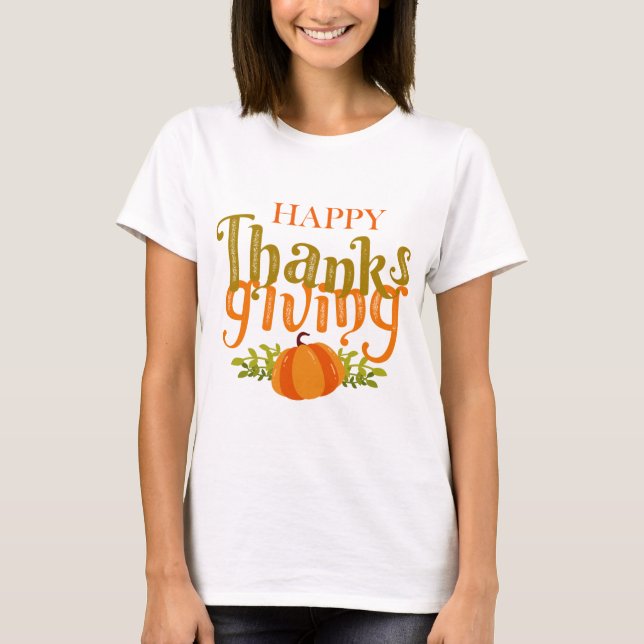 T-shirt Bon thanksgiving de automne Brown foncé Citrouille (Devant)