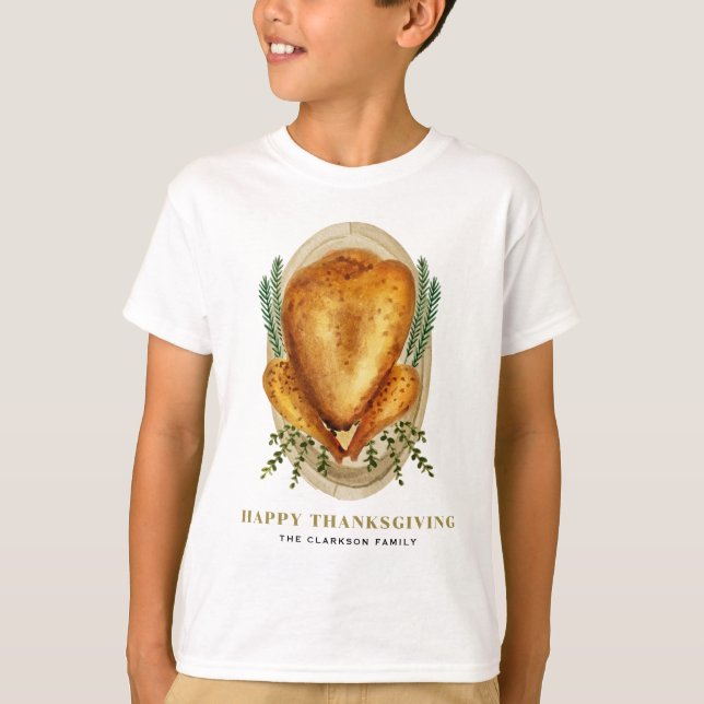 T-shirt Bon thanksgiving de dinde rôtie aquarelle (Devant)