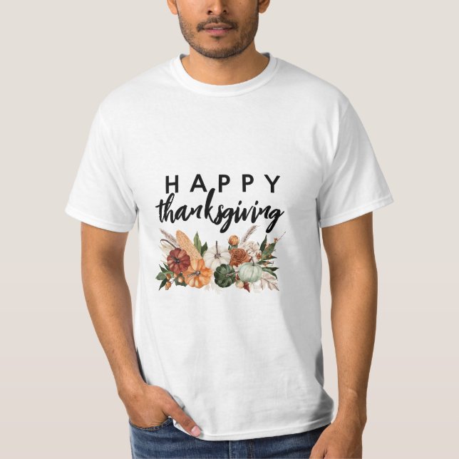 T-shirt bon thanksgiving de récolte citrouille d'aquarelle (Devant)