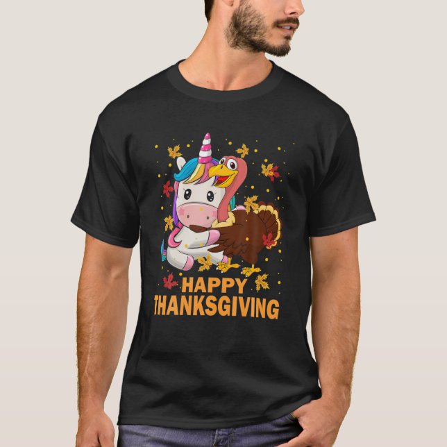T-shirt Bon thanksgiving Drôle Turquie Hugs Unicorn Lover (Devant)