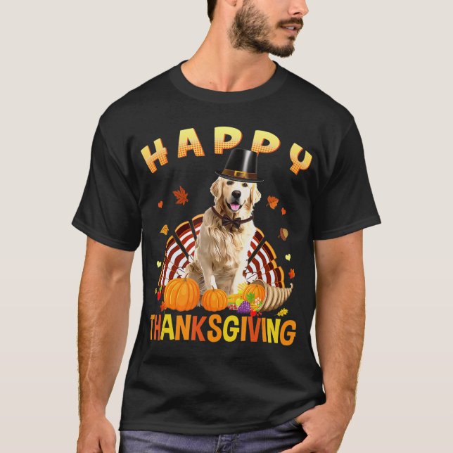 T-shirt Bon thanksgiving Golden Retriever Turquie pèlerin (Devant)