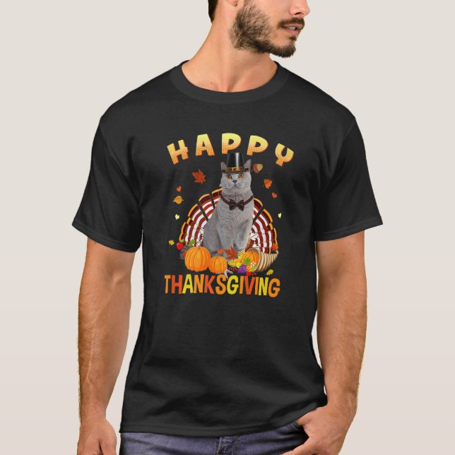 T-shirt Bon thanksgiving Gray Chat Turquie pèlerin Casquet (Devant)