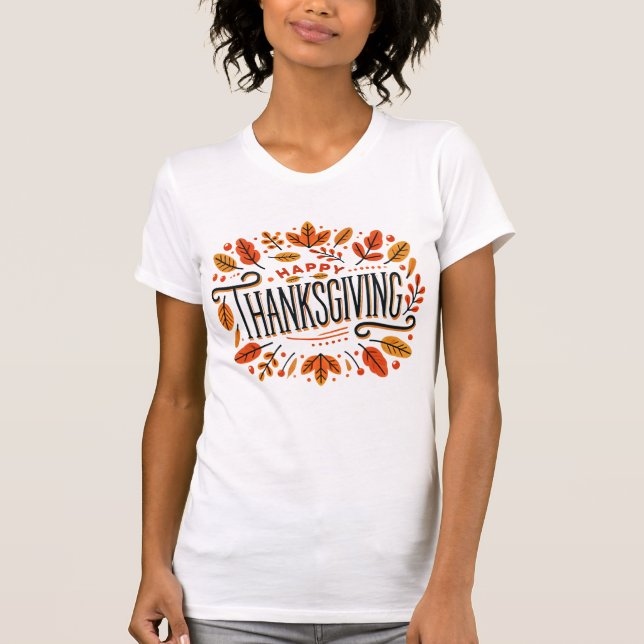 T-shirt Bon thanksgiving Orange Chute Jaune Feuilles Femme (Devant)
