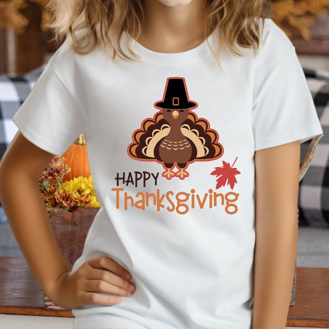 T-Shirt Bon thanksgiving Pèlerin mignon Turquie (Happy Thanksgiving Cute Pilgrim Turkey T-Shirt)