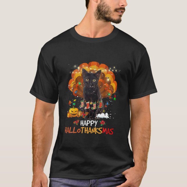 T-shirt bon thanksgiving Ragdoll Chat noir Happy Halloth (Devant)
