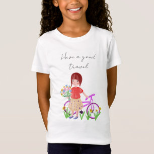 T-Shirt Bon voyage, carte postale. Fille de dessin animé a