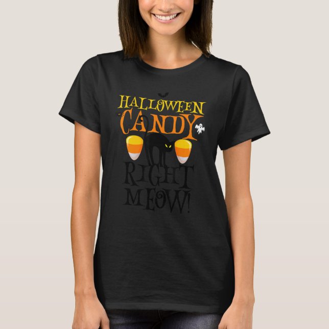 T-shirt Bonbons d'Halloween Cat droit Mee noir (Devant)