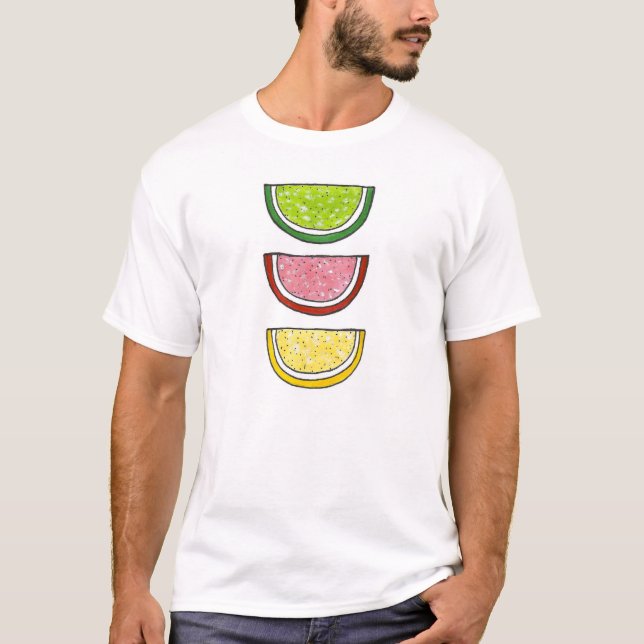 T-shirt Bonbons Fruit Trancher Cerise Citron Lime Tranches (Devant)