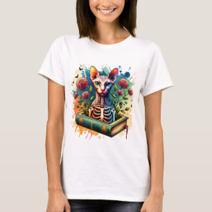 T-shirt Bones Botany Sphynx Chat Skeleton Livre Femme