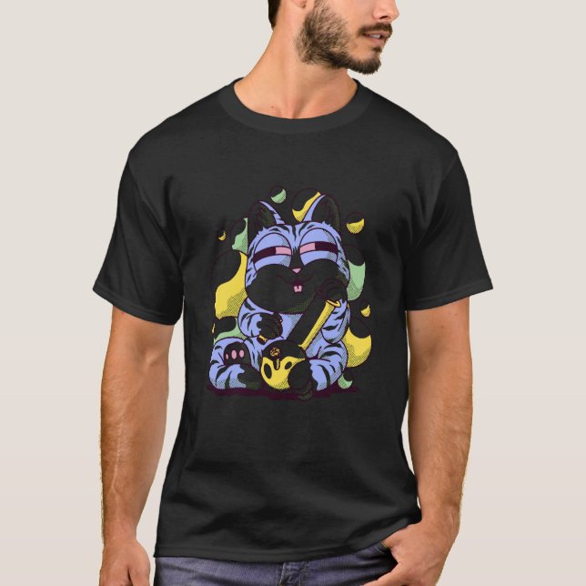 T-shirt bong smoking cat (Devant)