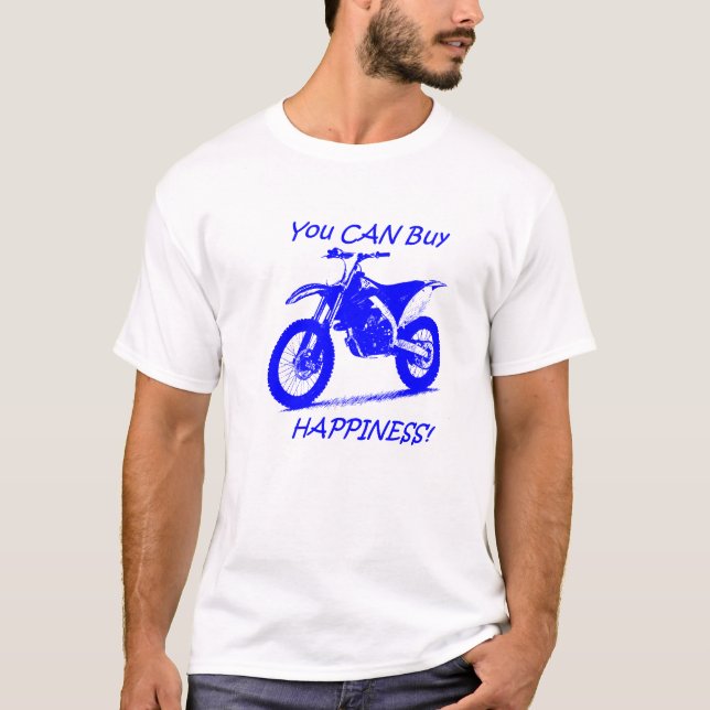 T-shirt Bonheur d'achat - bleu sur le blanc (Devant)