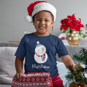 T-shirt Bonhomme de neige heureux bleu personnalisé prénom