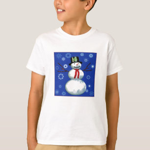 T-shirt bonhomme de neige joyeux dans le chapeau supérieur