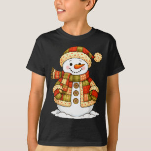 T-shirt Bonhomme de neige patchwork rétro drôle de bonhomm