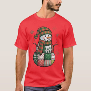 T-shirt Bonhomme de neige patchwork rétro Noël drôle Xmas
