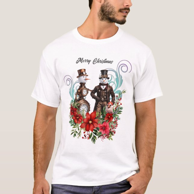 T-shirt bonhomme de neige steampunk et femme de neige stea (Devant)