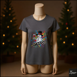 T-shirt Bonhomme de neige trinque au vin peinture éclabous