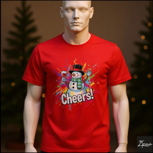T-shirt Bonhomme de neige trinque au vin peinture éclabous