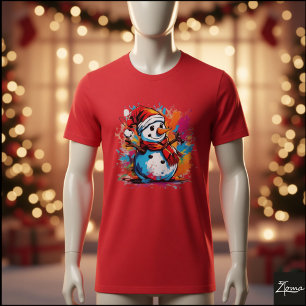 T-shirt Bonhomme de neige vibrant Santa écharpe taches de 