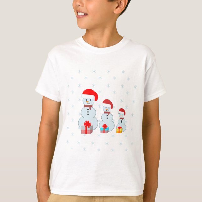 T-shirt bonhommes de neige et flocons de Noël (Devant)