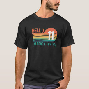 T-shirt Bonjour 11 Ans Anniversaire Retro Sunset 11E Naiss