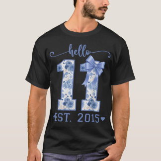T-shirt Bonjour 11 Est 2015 Bleu Coquette Nœud 11e Anniver