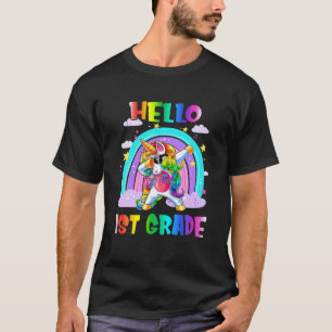 T-shirt Bonjour 1Ème Année Dabbing Unicorn Retour À L'Écol