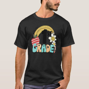 T-shirt Bonjour 1re année Groovy Rainbow Retour à l'école