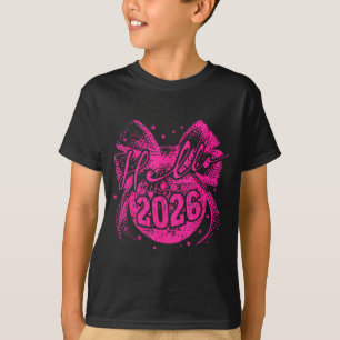 T-shirt Bonjour 2026 Boule de Disco Coquette Nœud Bonne An