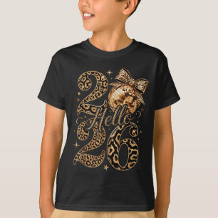 T-shirt Bonjour 2026 Coquette Léopard Boule Disco Bonne An