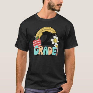 T-shirt Bonjour 2e année Groovy Rainbow Retour à l'école E