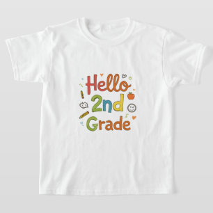 T-shirt Bonjour 2e année Jolie Doodle Art pour le Back 2