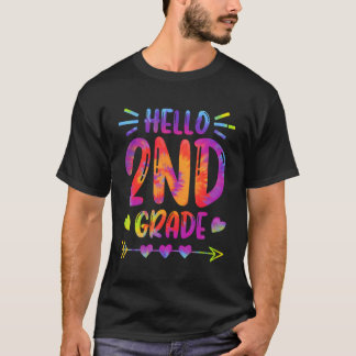 T-shirt Bonjour 2E Année Tie Dye Drôle Drôle Retour À L'Éc