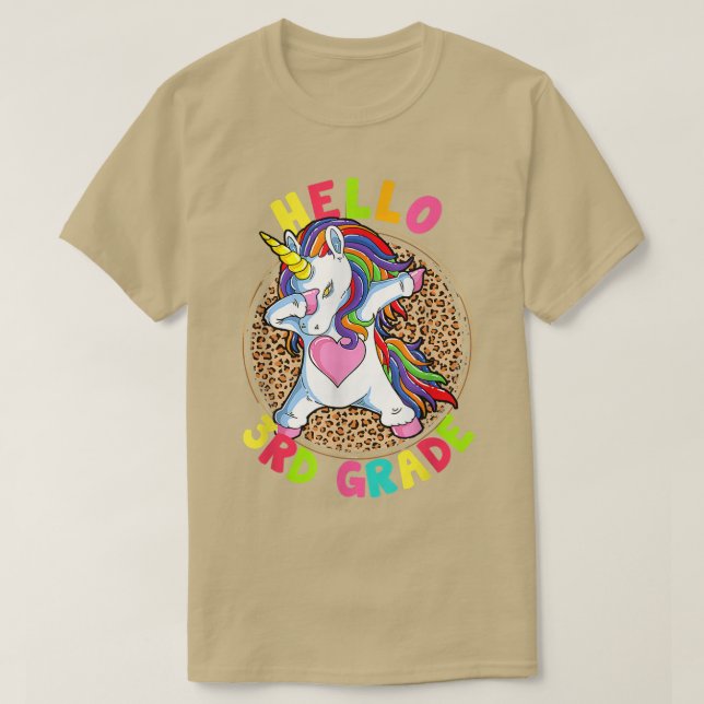 T-shirt Bonjour 3e année Unicorn Enfants filles Leopard Re (Design devant)