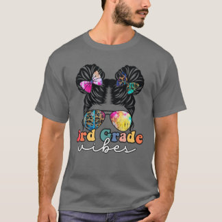 T-shirt Bonjour 3E Grade Enseignant Leopard Messy Bun Girl