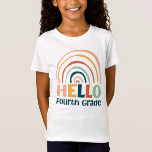 T-Shirt Bonjour 4e année boho école arc-en-ciel décontract