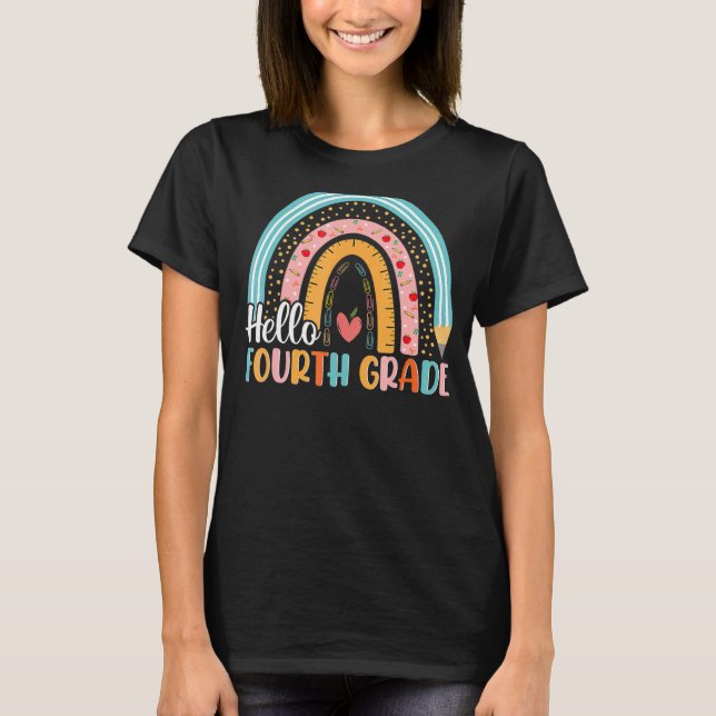 T-shirt Bonjour 4e année Boho Rainbow Teacher Retour T (Devant)