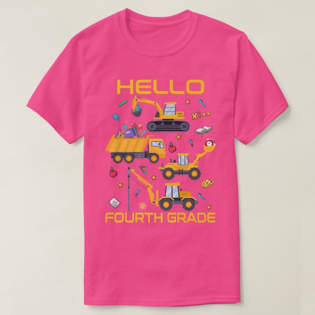 T-shirt Bonjour 4e année Camion de construction Retour à (Design devant)
