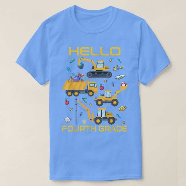 T-shirt Bonjour 4e année Camion de construction Retour à (Design devant)
